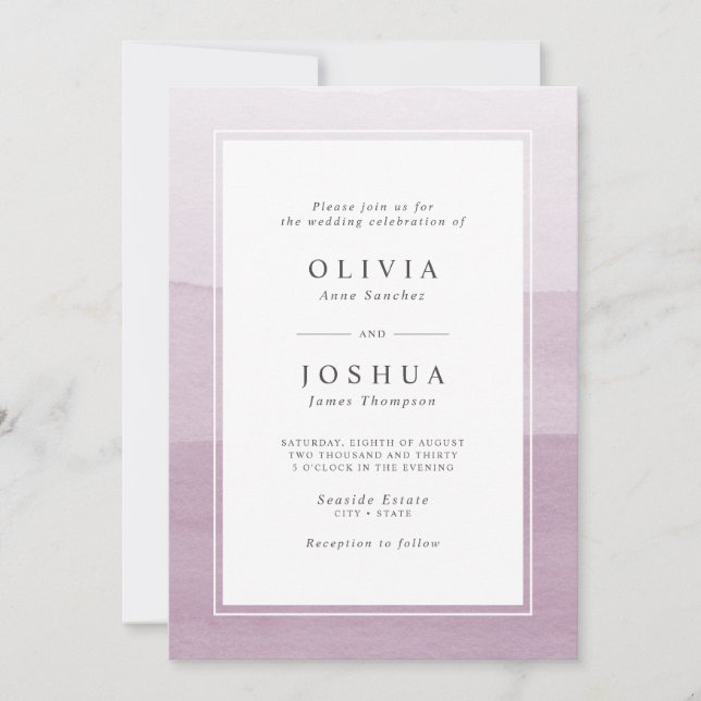Invitation Mariage Ombre simple d'aquarelle en plum (Devant)