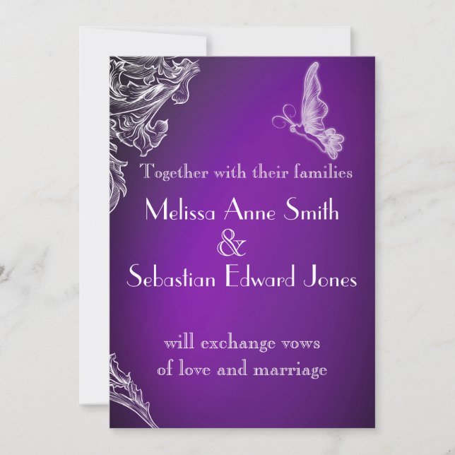 Invitation Mariage OMBRÉ vintage LACE & BOUTTERFLIES (Devant)