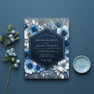 Invitation Mariage Opulence Florale Bleu Marine
