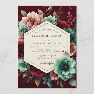 Invitation Mariage opulent à la flore sarcelle