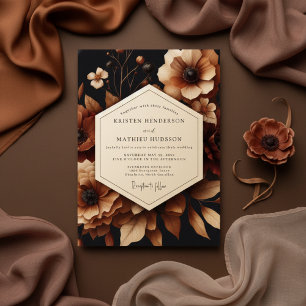 Invitation Mariage Opulent aux Fleurs Brunes