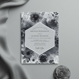 Invitation Mariage opulent aux fleurs de charbon
