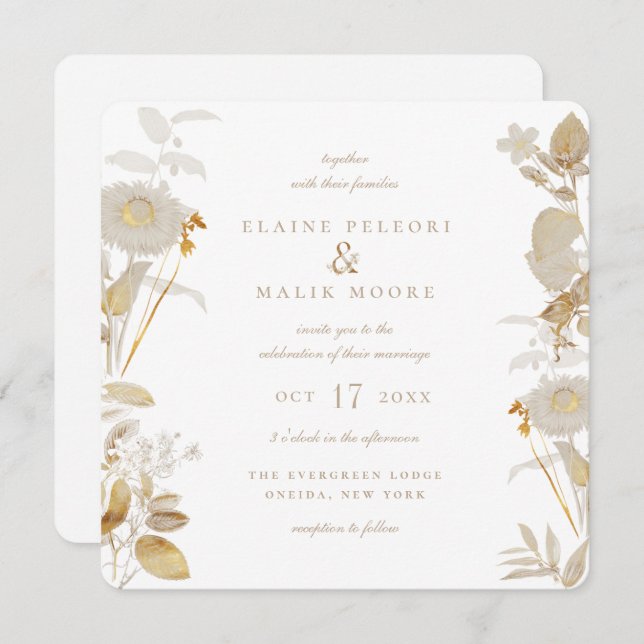 Invitation Mariage opulent dans le jardin doré (Devant / Derrière)