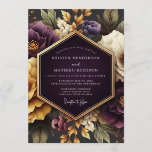 Invitation Mariage Opulent Flora Plum Gold