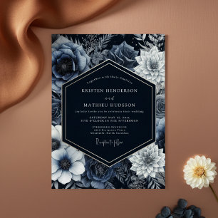 Invitation Mariage Opulent Floral Bleu Ardoise