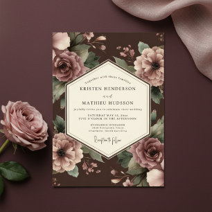 Invitation Mariage Opulent Floral Prune Profond