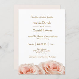 Invitation Mariage or blanc flou rose rose Rose