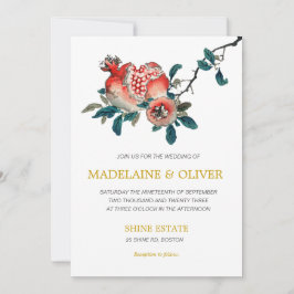 Invitation Mariage or élégant à la grenade botanique