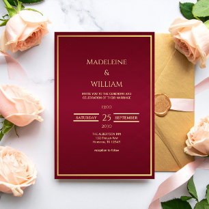 Invitation Mariage Or et Rouge Bourgogne Vieille Fortune