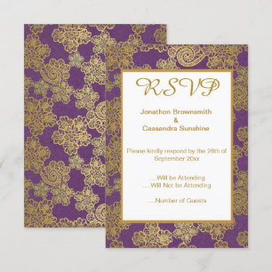 INVITATION MARIAGE OR LACÉ VINTAGE OR RÉPONSE RSVP