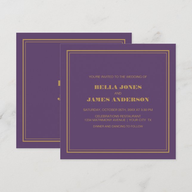 Invitation Mariage or Lavender simple moderne (Devant / Derrière)