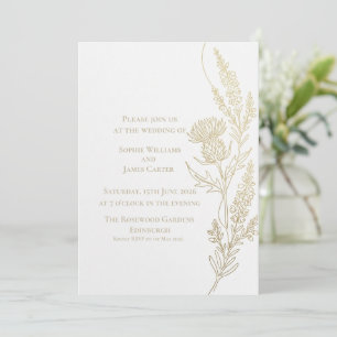 Invitation Mariage Or Ligne Artistique Botanique Chardon Écos