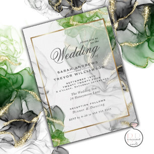Invitation Mariage Or Onyx Emerald Encre verte
