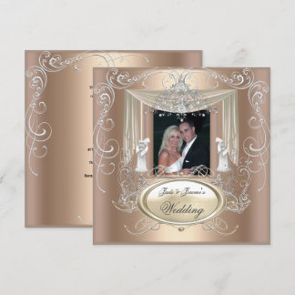 Invitation Mariage Or Or Café Crème Argenté Élégant Orné