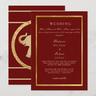 Invitation Mariage Or Royale Rouge Profond