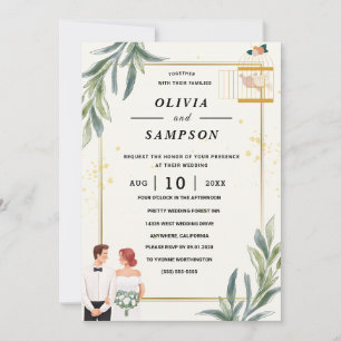 Invitation Mariage Or Vert Bourgogne Rose