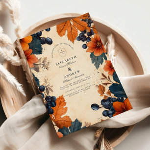 Invitation Mariage Orange Brûlé et Baies Navy