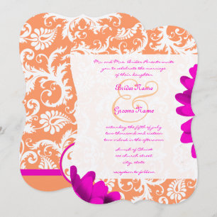 Invitation Mariage orange et Fuchsia rose Gerber Daisy