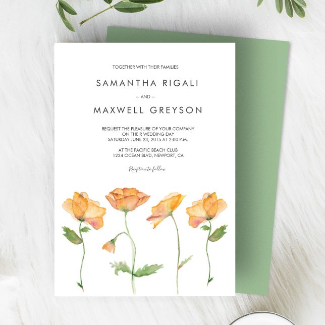 Invitation Mariage Orange Floral Aquarelle Poppies (Créateur téléchargé)