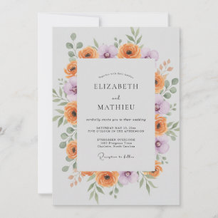 Invitation Mariage Orange Lilac Ranunculus Eucalyptus