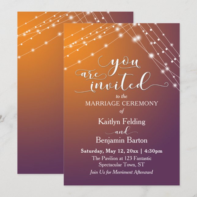 Invitation Mariage orange Plum Ombre & Lumineuses, b (Devant / Derrière)