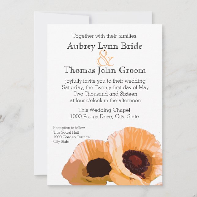 Invitation Mariage Orange Poppies (Devant)