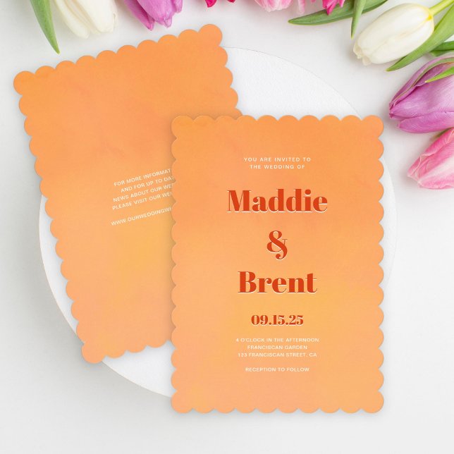 Invitation Mariage orange vif et gras moderne brûlé (Créateur téléchargé)