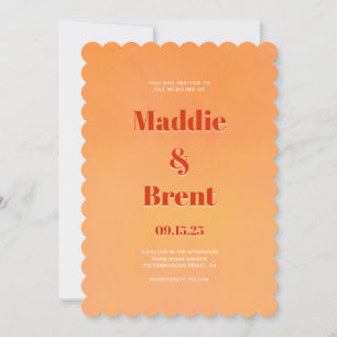 Invitation Mariage orange vif et gras moderne brûlé