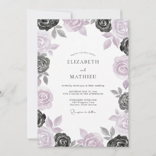 Invitation Mariage Orchidée Ardoise Rose