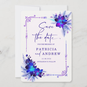 Invitation Mariage Orchidée Bleue Violette Enregistrez la Dat