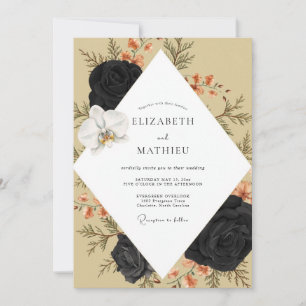 Invitation Mariage Orchidée en Terre Cuite Noire