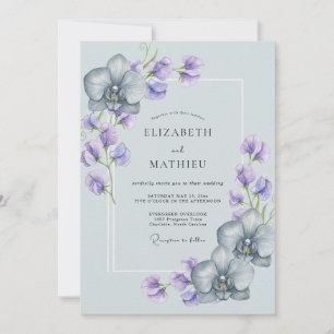 Invitation Mariage Orchidée Gracieuse Bleu Clair