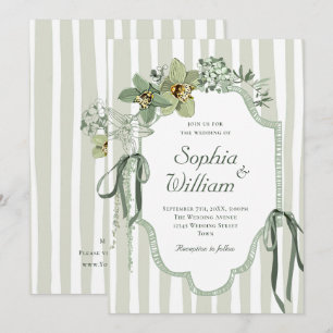 Invitation Mariage Orchidées Vert Sauge Peintes à la Main