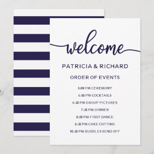 Invitation Mariage Ordre des événements Chic Navy Bleu Calend