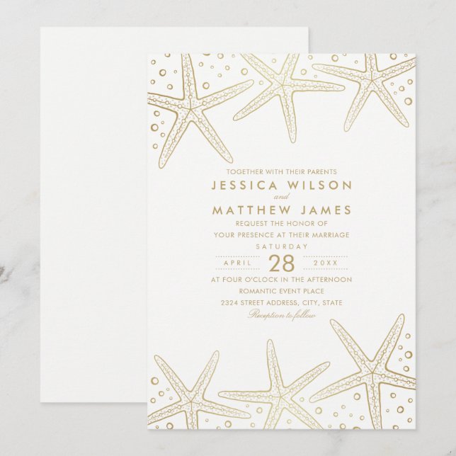 Invitation Mariage orienté d'étoiles de mer de plage élégante (Devant / Derrière)