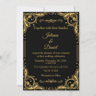 Invitation Mariage Ornemental Vintage Noir Luxe