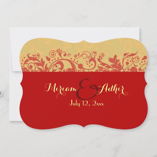 Invitation Mariage ou Fiançailles musulman rouge et or (Devant)