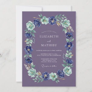 Invitation Mariage Ovale Floral Painterre en Prune