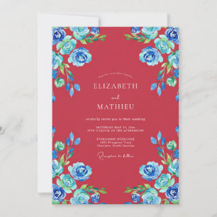 Invitation Mariage Paeonia Saphir Écarlate