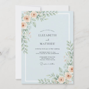 Invitation Mariage Paeonie Abricot Céleste
