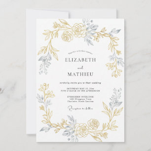 Invitation Mariage Paeonie Argent Champagne