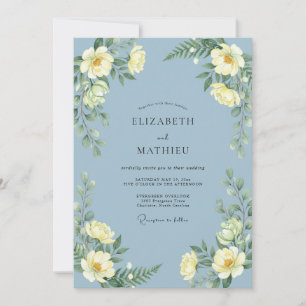 Invitation Mariage Paeonie L citron Azur
