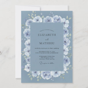 Invitation Mariage Paeonie Pervenche Acier