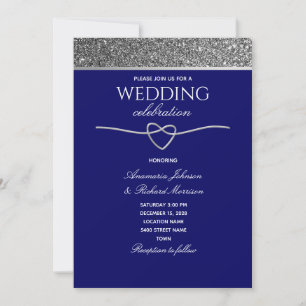 Invitation Mariage Pailleté Argent Bleu