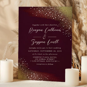 Invitation Mariage Pailleté Bourgogne Et Or