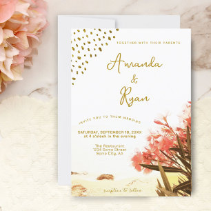 Invitation Mariage Pailleté de Fleurs d'Oleander Orange sur l