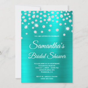 Invitation Mariage Pailleté Diamant Turquoise Satin Feuille B