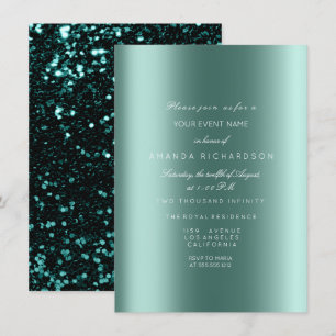 Invitation Mariage Pailleté Noir Métallisé Paillettes Turquoi
