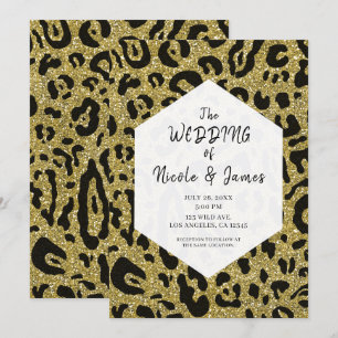 Invitation Mariage Pailleté Or Noir Guépard Léopard Chic
