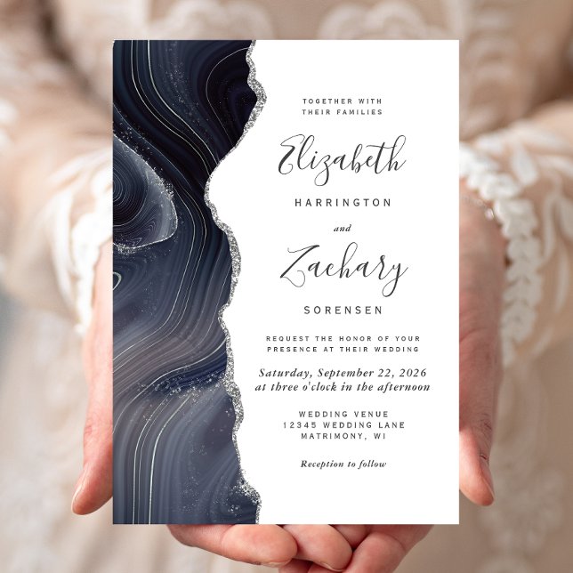 Invitation Mariage Paillettes Argent Agate Sombre Humeur (Créateur téléchargé)